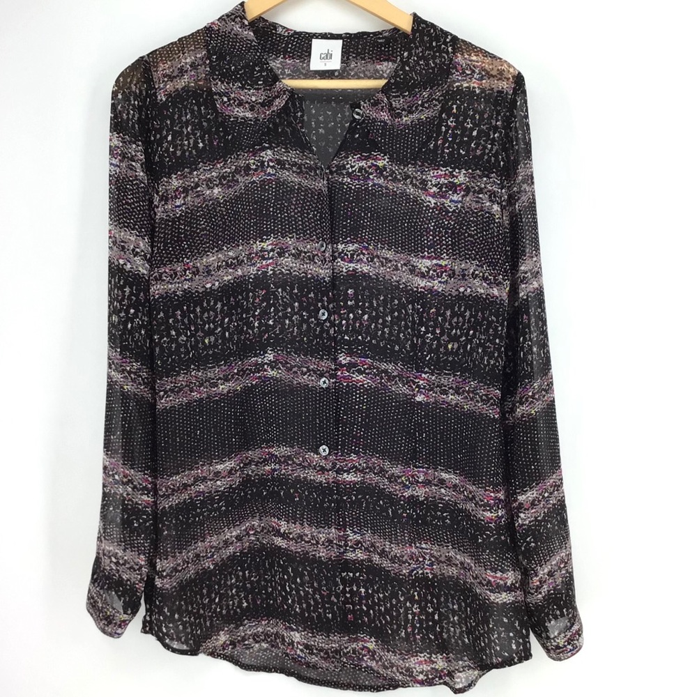 Cabi Paris Sheer Button Down Long Sleeve Blouse